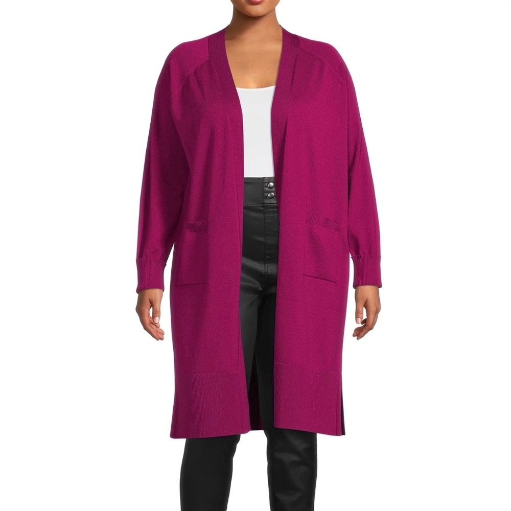 Terra Sky, Berry color long sleeve full length cardigan, size 14W
